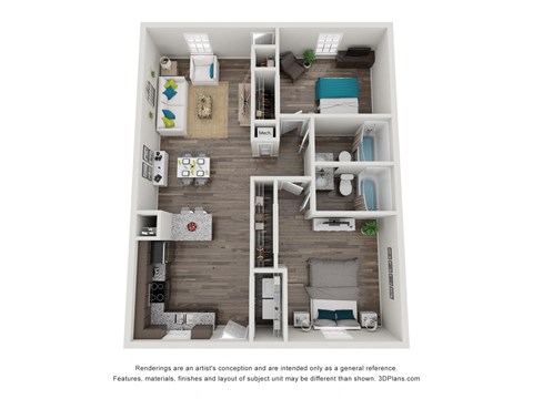 Floor plan for 2 beds, 2 baths, 925 sqft